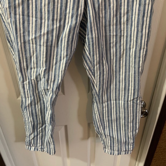 Loft Blue/White Striped Cropped Linen Blend Pants - Picture 5 of 8